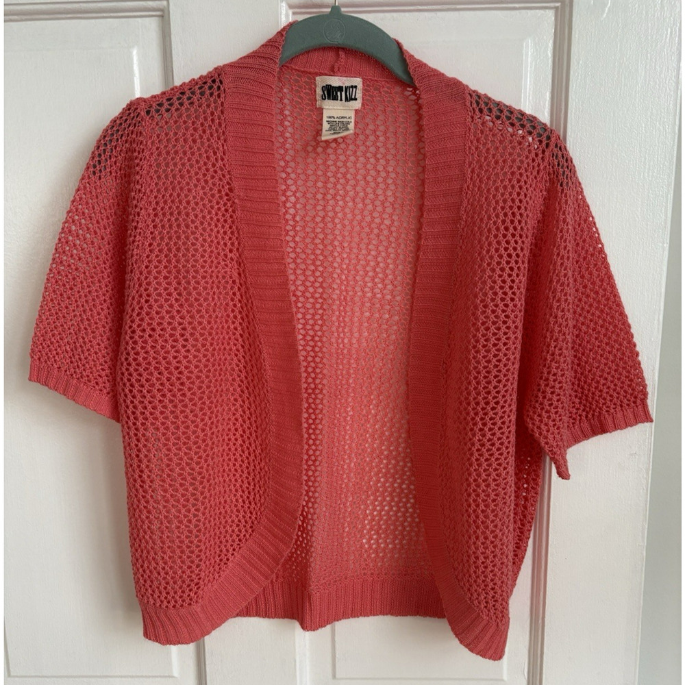 Sweet Kizz Open-Front Shrug Cropped Bolero Short Sleeve Mesh Crochet Boho | L